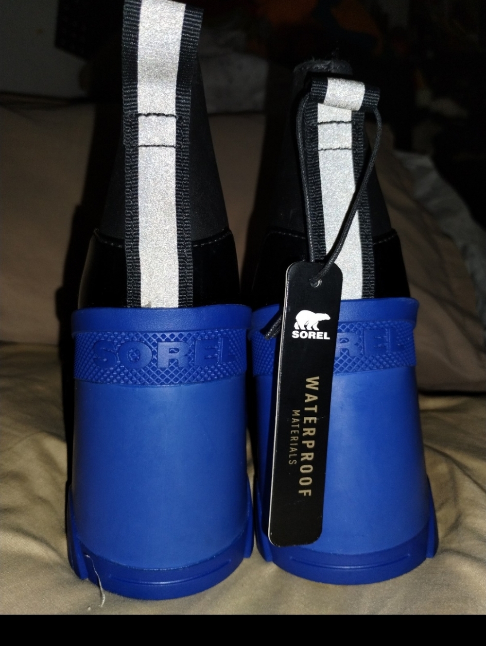 Sorel Black Ankle Boots with Bold Blue Chunky Heel - Picture 6 of 7